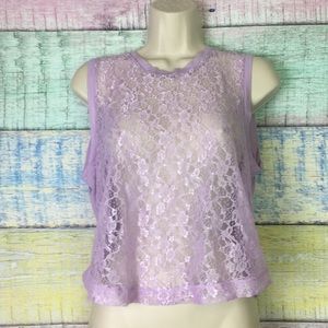 Victoria's Secret Purple Lace Cropped Tank Shirt